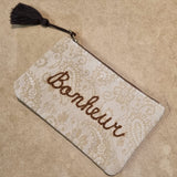 Pochette tissu I Bonheur beige