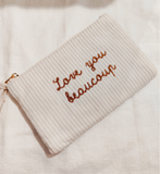 Pochette velours I Love you beaucoup I Crème