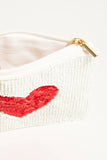 Porte-monnaie perlé blanc en forme de cœur rouge: MULTI