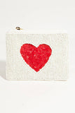 Porte-monnaie perlé blanc en forme de cœur rouge: MULTI