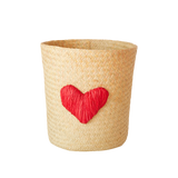 Raffia Basket with Heart Embroidery