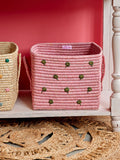 Raffia Square Basket With Clovers in Pink