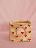 Raffia Square Basket with Raffia Handles - Hearts