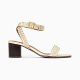 Goldene Eugénie-Sandalen mit geflochtenen Riemen