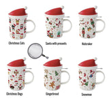 TISANIERE AVEC BONNET PÈRE NOEL EN PORCELAINE + FILTRE INOX EN BOITE CADEAU INDIVIDUEL