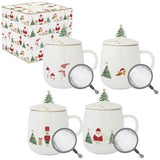 45CL PORCELAIN TEA PANS WITH STAINLESS STEEL FILTER / 4 DESIGNS WITH LET IT SNOW EMBOSSED PATTERN