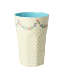 Tall Cup - Cream - Dots and Flowers Print