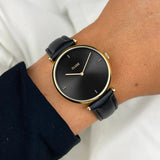 Triomphe Watch Leather, Black, Gold color 