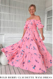 WILD BERRY PRINT CLAUDETTE MAXI DRESS