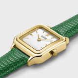 Gracieuse Petite Watch Leather, Emerald Green Lizard, Gold Colour