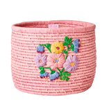 Round pink raffia basket